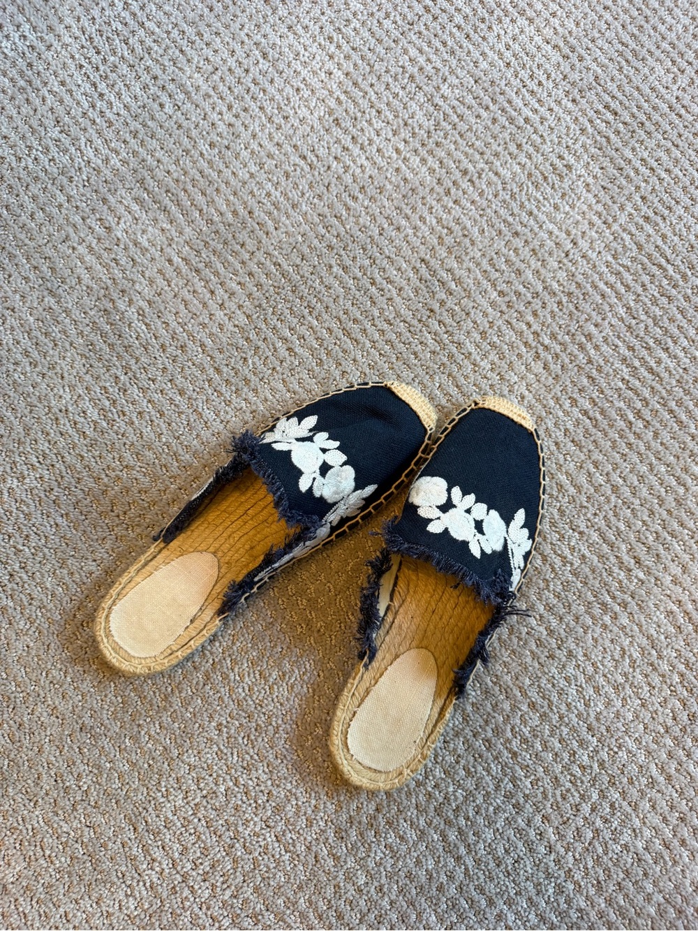 Embroidered Navy Slip-On Espadrille Mules - Picture 2 of 3